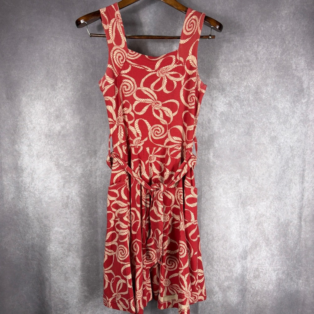 Effie's Heart Red Rope Print Fit & Flare Midi Dress With Pockets Size L Retro